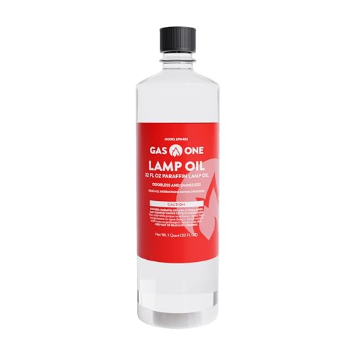 Gas One Liquid Paraffin Lamp Oil – 32oz (950mL) Clear Oil Lamp – Multifunctional Lamp Oil Smokeless Odorless Indoor Ideal for Lamps, Lanterns, Tiki Torch – Superior Seal and Safe Packaging