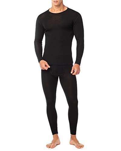 LAPASA Men's 100% Merino Wool Base Layer Set Lightweight Thermal Underwear Activewear Long John Top Bottom M31 Large 1. Lightweight Black 1 Set