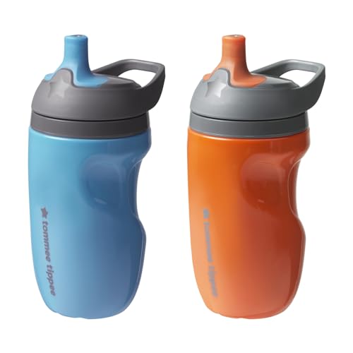 Tommee Tippee 2-Pack Orange and Blue Insulated Sportee Sippy Cups for Toddlers, 12 months+, 9fl oz