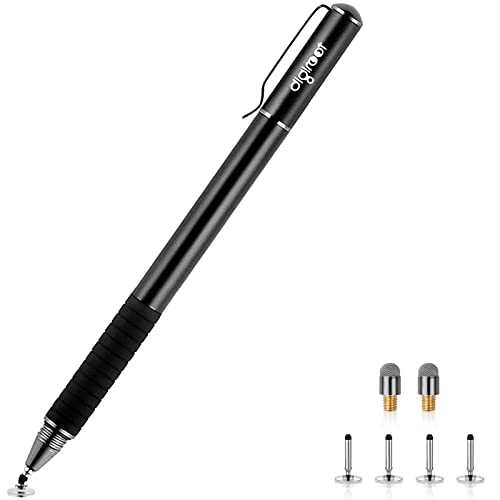 Digiroot Universal Stylus,[2-in-1] Disc Stylus Pens for All Touch Screens Cell Phones, iPad, Tablets, Laptops with 6 Replacement Tips(4 Discs, 2 Fiber Tips Included) - (Black)