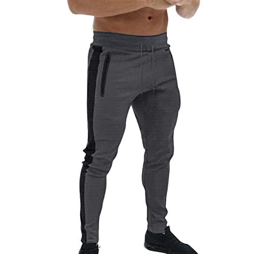 Men's Pants 2024 Fashion Men's Fitness Street Slim with Zipper Jogging Trousers Sports Casual Pants (Dark Gray, XL) Y2K Pants Men B R