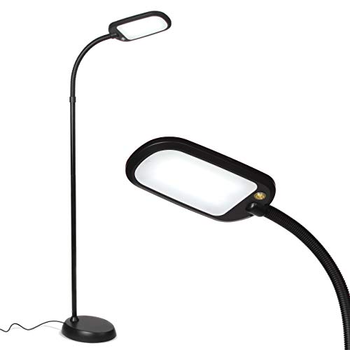 Brightech Litespan Slim LED Lamp, Modern Floor Reading Lamp Over Chair for Living Rooms & Offices, Tall Lamp with Adjustable Gooseneck, Crafts Work Light, Dimmable Standing Lamp for Bedroom - Black