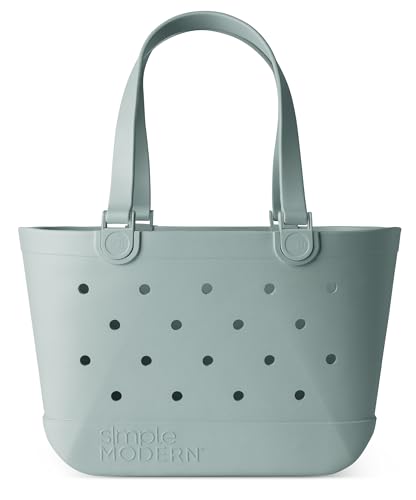 Simple Modern Beach Bag Rubber Tote | Waterproof Large Tote Bag with Zipper Pocket for Beach, Pool Boat, Groceries, Sports | Getaway Bag Collection | Sea Glass Sage