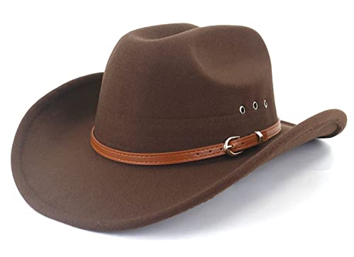 LIDHAY Cowboy Hat for Women and Men Felt Wide Brim Classic Outdoor Fedora Hats Western Cowboy Cowgirl Hats with Belt Buckle 3 Coffee