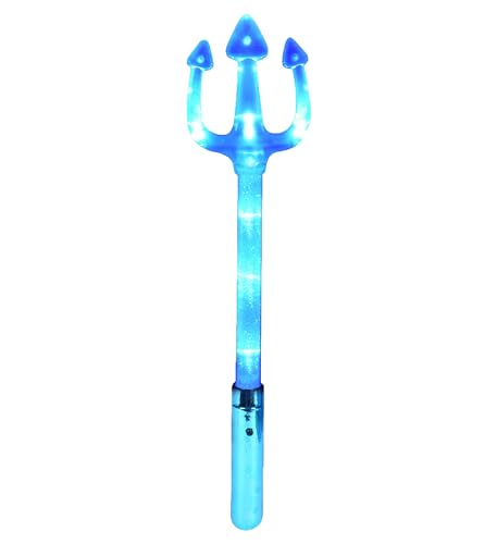 Mozlly LED Light Up Flashing Blue Costume Toy Trident Spear, 18.5 inch Glow Battle Staff Pitchfork Prop for Poseidon King Neptune Zeus Aqua Merman Mermaid Greek Cosplay Accessories for Adults Boys Men