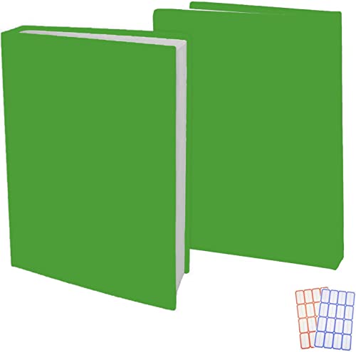 2 Pack Stretchable Book Sleeve Covers, for Paperbacks Hardcover Textbooks up to 9' x 12', Office Supplies with Free Sticker Labels (2 Pack, Green)