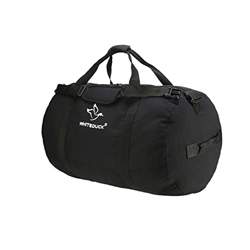 WHITEDUCK Heavy Duty Canvas Duffel Bag for Men and Women - Foldable Military Army Style Duffel Bag, with Full Length Zipper- Outdoors, Travel, Gym & Storage (X-Large 48' x 20', Black)