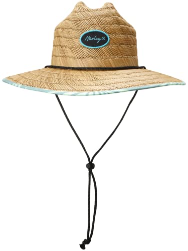 Hurley Women's Straw Hat - Capri Medium Brim Real Straw Lifeguard Sun Hat with Chin Strap, Size One Size, Light Aqua