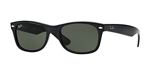 Ray-Ban RB2132 New Wayfarer Sunglasses + Vision Group Accessories Bundle (Black/Crystal Green ,52), unisex-adult