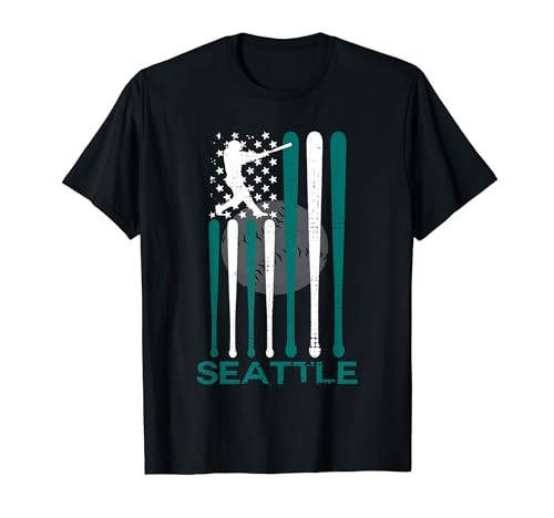 Vintage Seattle Baseball Soul American US Flag T-Shirt