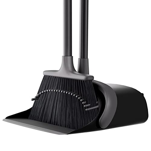 Upgrade Broom and Dustpan Set for Home, 52'' Long Handle, Standing Dustpan and Broom for Kitchen Office Lobby Floor