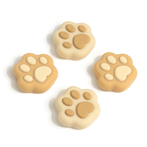 GeekShare Cat Paw Shape Thumb Grip Caps,Soft Silicone Joystick Cover Compatible with Nintendo Switch/OLED/Switch Lite (Brown & Yellow)