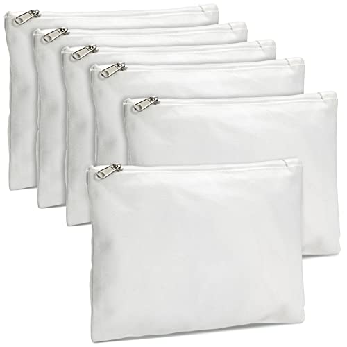 Bright Creations 6-Pack White Makeup Bag Set with Zipper - 8x6 Customizable Cotton Canvas Pouches for DIY Arts and Crafts, Items to Tie-Dye for Cosmetic Items, Stationary, Party Favors