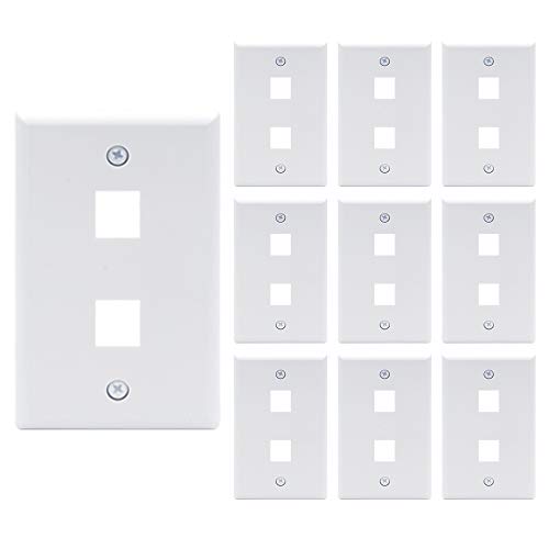VCE 2 Port Keystone Wall Plate UL Listed (10-Pack), Single Gang Wall Plates for RJ45 Keystone Jack and Modular Inserts, White