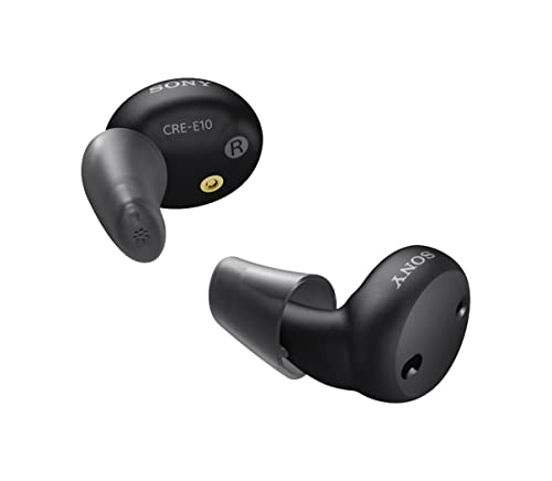 Sony CRE-E10 Self-Fitting OTC Hearing Aids for Mild to Moderate Hearing Loss, Prescription-Grade Sound Quality, Comfortable Earbud Design, Bluetooth Enabled for iOS, and Rechargeable Battery, Black