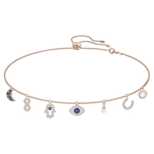 SWAROVSKI Symbolica Collection Women's Choker-Style Necklace, with Seven Blue and White Crystal Charms and Rose-Gold Tone Finished Chain