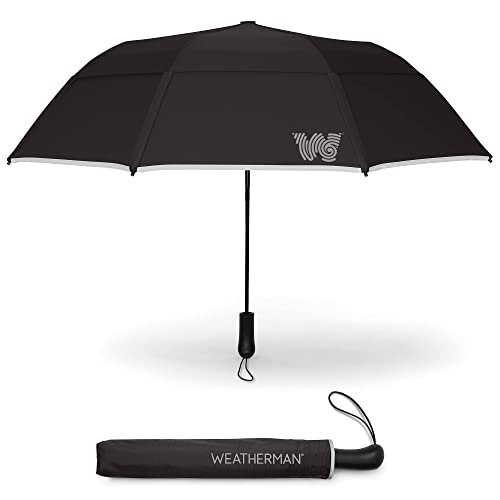 Weatherman Umbrella - Collapsible Umbrella - Windproof Umbrella Resists Up to 55 MPH Winds (Black)