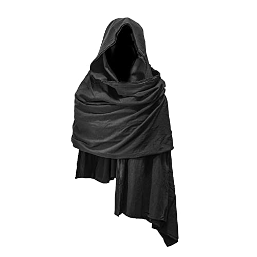 JCBFUME Cowl Hood Scarf Rogue Hood Medieval Cloak Renaissance Costume Men Neck Warmer Hooded Cape Hat Cyberpunk Accessories (Black)