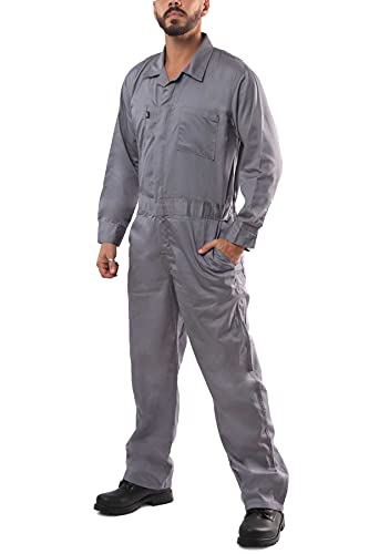 Kolossus Coveralls for Mens Long Sleeve Jumpsuit APPAREL, Blended With Adjustable Cuff & Utility Pockets Gray, Large