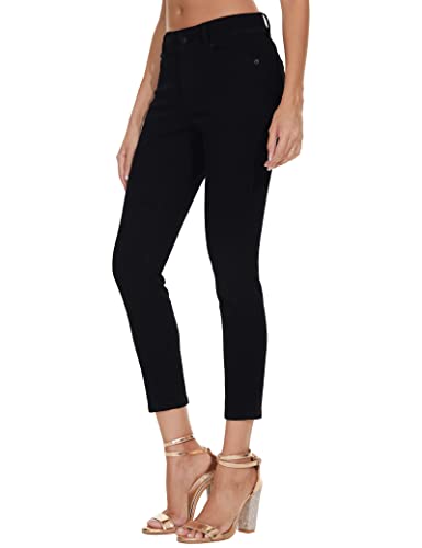 LICTZNEE Mid Rise Jeans for Women Stretchy, Skinny Denim Jeggings Pants with Pockets (Black, 10)