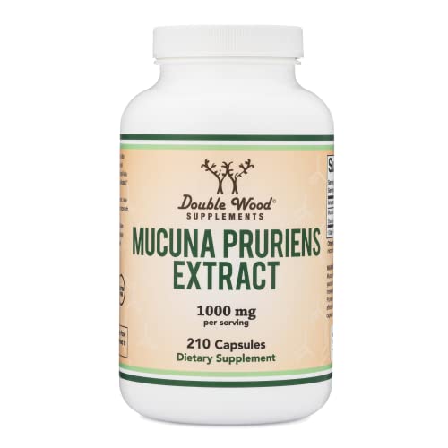 Mucuna Pruriens Extract Capsules - Dopamine Boosting Supplement - 210 Count, 1,000mg Per Serving, 20% (from Velvet Bean) (for Mood and Motivation Support) Third Party Tested by Double Wood