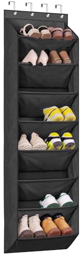 KEETDY Shoe Rack for Door Behind with 8 Large Pockets, Hanging Shoe Organizer for Closet Hanger Fits 20 Pairs Shoe Holder for Back of Door Narrow Shoe Storage, Black