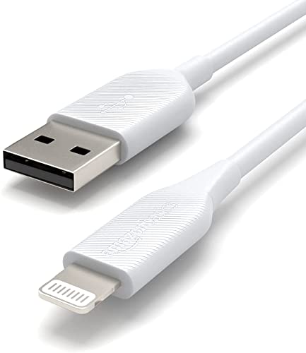 Amazon Basics USB-A to Lightning ABS Charger Cable, MFi Certified Charger for Apple iPhone 14 13 12 11 X Xs Pro, Pro Max, Plus, iPad, 3 Foot, White, (Pack of 2)