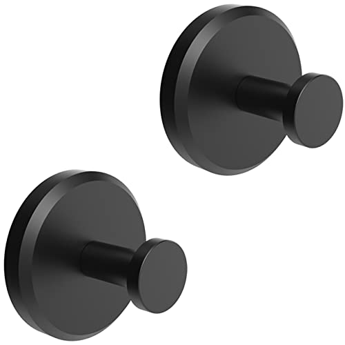 HOME SO Suction Cup Hooks for Shower, Bathroom, Kitchen, Glass Door, Mirror, Tile – Loofah, Towel, Coat, Bath Robe Hook Holder for Hanging up to 15 lbs – Waterproof, Dark, Matte Black (2-Pack)