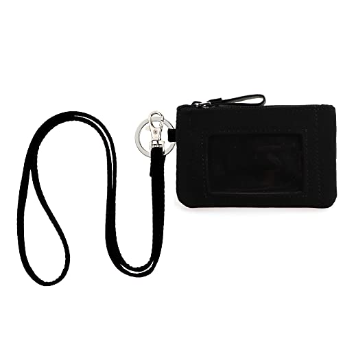 DONGGANGAJI Classic Black Lanyard with Zip ID Case, Fashion Lanyard Wallet, ID Case Wallet with Lanyard，Cotton lanyards with Wallet (Black-C)