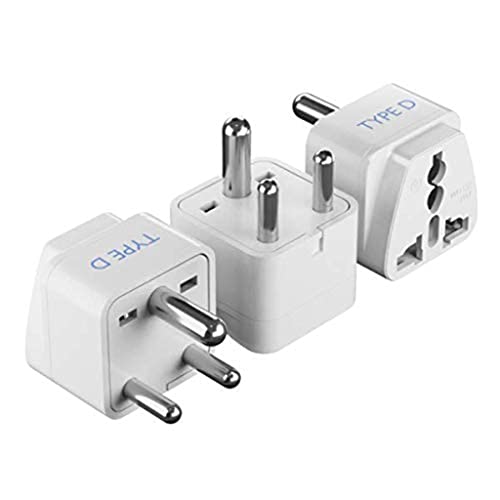 Ceptics India Travel Plug Adapter (Type D) for Pakistan, Nepal, Bangladesh - 3 Pack [Grounded & Universal] (GP-10-3PK)