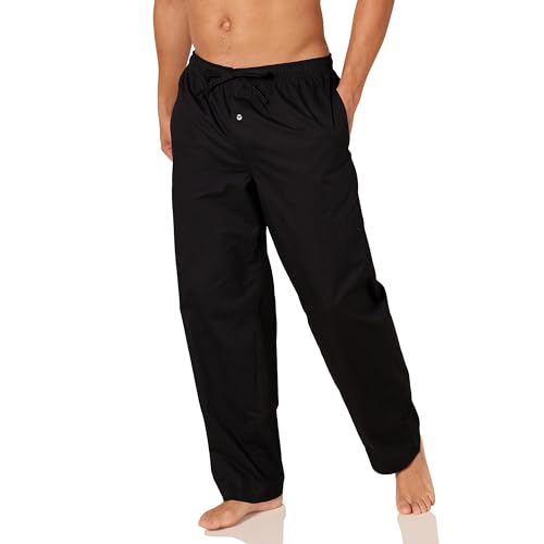 Amazon Essentials Men's Straight-Fit Woven Pajama Pant, Black, Large