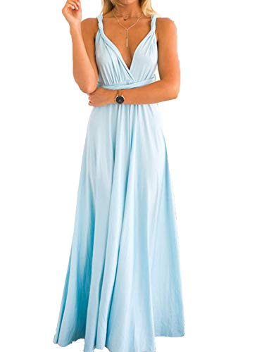 Clothink Women's Light Blue Multi-Way Convertible Wrap Party Maxi Dress M