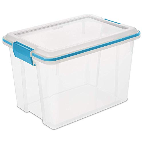 Sterilite 20 Qt Gasket Box, Stackable Storage Bin with Latching Lid and Tight Seal, Plastic Container to Organize Basement, Clear Base and Lid, 6-Pack