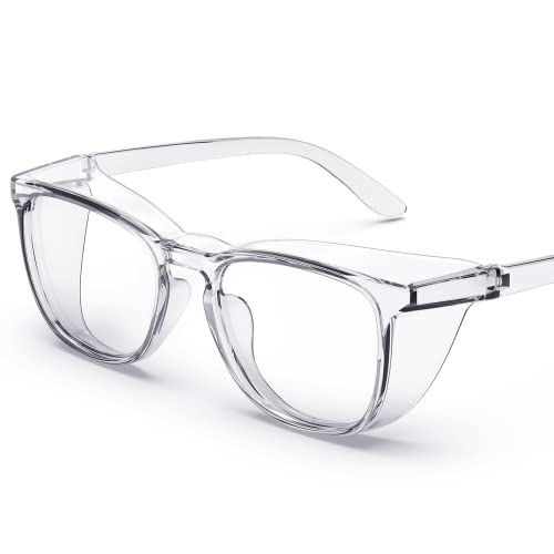 TOREGE Eye Protection Glasses,Fashionable Safety Glasses With Clear No Fog Lenses,Great Safety Goggles For Men&Women(Transparent White&Clear Lens)