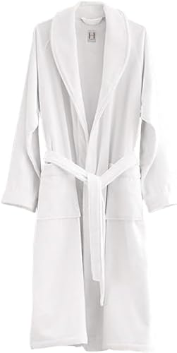 H by Frette Shawl Collar Bathrobe with Piping (Small) - Luxury All-White Bathrobe For Men and Women/Soft, Fluffy, and Cozy / 100% Cotton