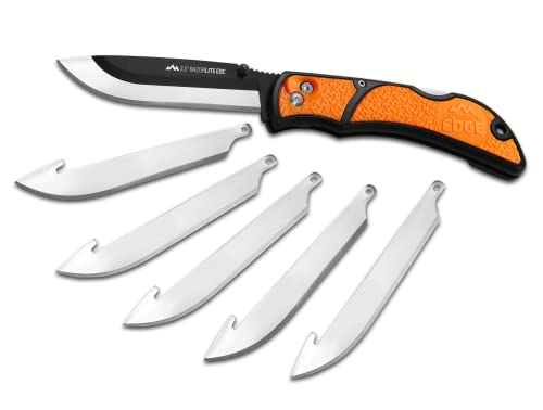 OUTDOOR EDGE 3.5' RazorLite EDC Knife. Pocket Knife with Replaceable Blades and Clip. The Perfect Hunting Knife for Skinning Deer. Blaze Orange with 6 Blades