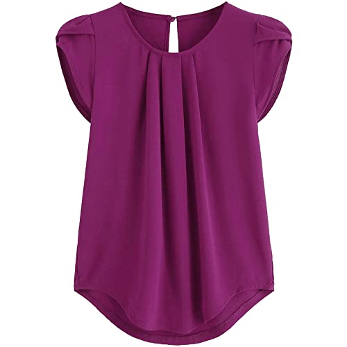 Womens Black Long Sleeve Shirt,Oversized Tshirts Shirts for Women Womens Cotton T Shirts Womens Polo Shirts Short Sleeve Blouses for Women Dressy Casual(1-Purple,Large)