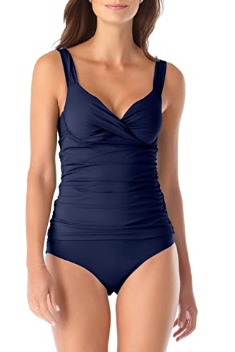 Anne Cole Women's Twist Front Underwire Cup Sized Tankini Swim Top, Navy, 38B/36C