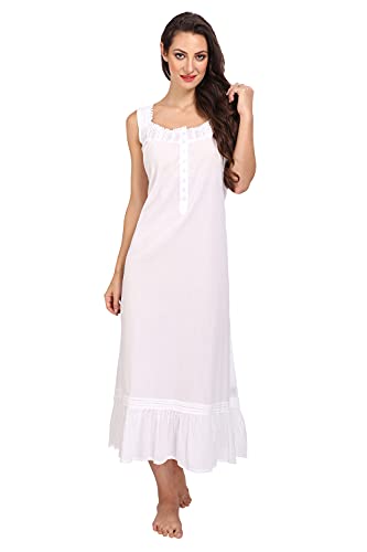 Miss Lavish London Victorian Style Nightgown Sleeveless Long Sleepwear Women Cotton Plus Size Vintage Nightdress White 20