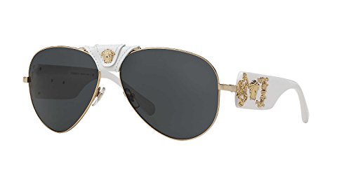 Versace Women's 0VE2150Q 1341/87 Medusa Aviator Sunglasses, White/Grey
