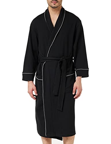 Amazon Essentials Men's Lightweight Waffle Robe (Available in Big & Tall), Black, X XX-Large