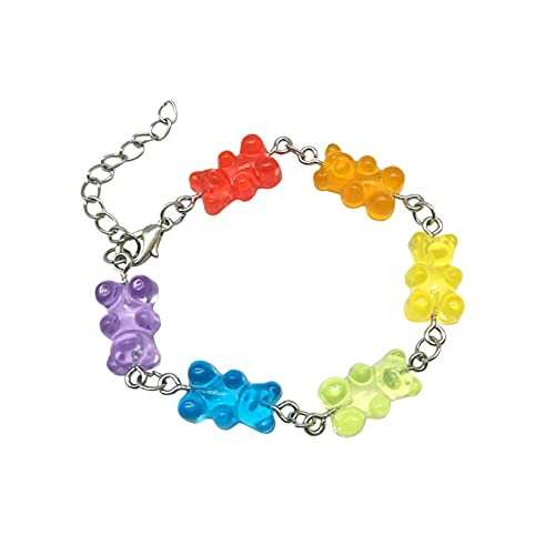 GOMYIE Lovely Colorful Gummy Bear Bracelet Cute Resin Candy Color Tiny Animal Charms Dangling Bracelet for Women Girls Adorable Gift Multicolor one size