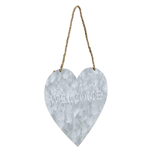 Metal Heart Shaped Hanging Welcome Grey Modern Contemporary