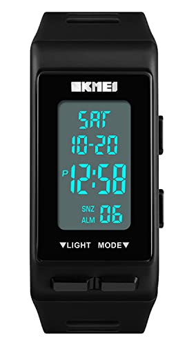 Watches for Men Digital Sports Black Rectangular Watches Waterproof LED Screen Large Face Military Luminous Stopwatch Alarm Clock Outdoor Watch (Black)