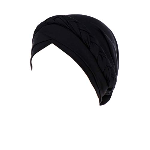 Cancer Chemo Beanies Bandana Headwrap Cap Satin Bonnet Head Scarf Hijab Braid Silky Turban Hats for Women (Black)