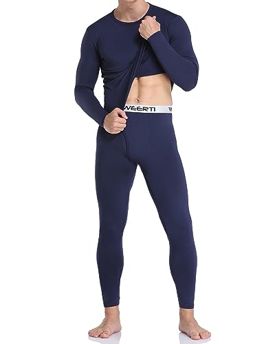 WEERTI Thermal Underwear for Men Long Johns Mens with Fleece Lined, Base Layer Men Cold Weather Top Bottom (Navy M)