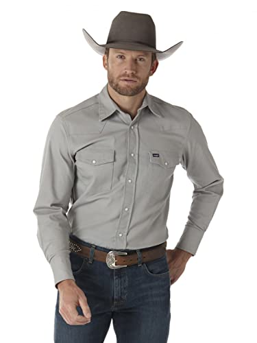 Wrangler Men's Western Premium Performance Advanced Comfort Workshirt, Cement, Large