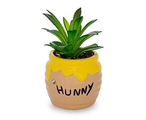 Silver Buffalo Disney Winnie The Pooh Hunny Pot Ceramic Mini Planter with Artificial Succulent