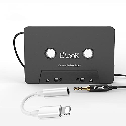 Elook Car Cassette Aux Adapter Kit, with A Smartphone to 3.5 mm Headphone Jack Adapter for Phone, MP3 ect. Black