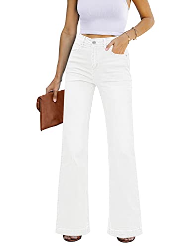 GRAPENT Women's High Waisted Wide Leg Pants Womens Pants for Work Business Casual Stretch Bootcut 70s Clothes for Women's Baggy Jeans Womens Jeans Size 10 Color Off White Size 8 Size 10